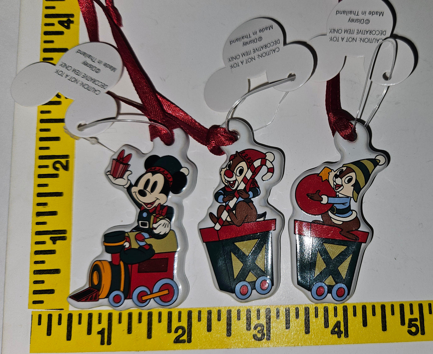 Disney Parks Mickey - Chip & Dale on Train Keepsake Ornament Ornaments Set of 3 Mini NEW