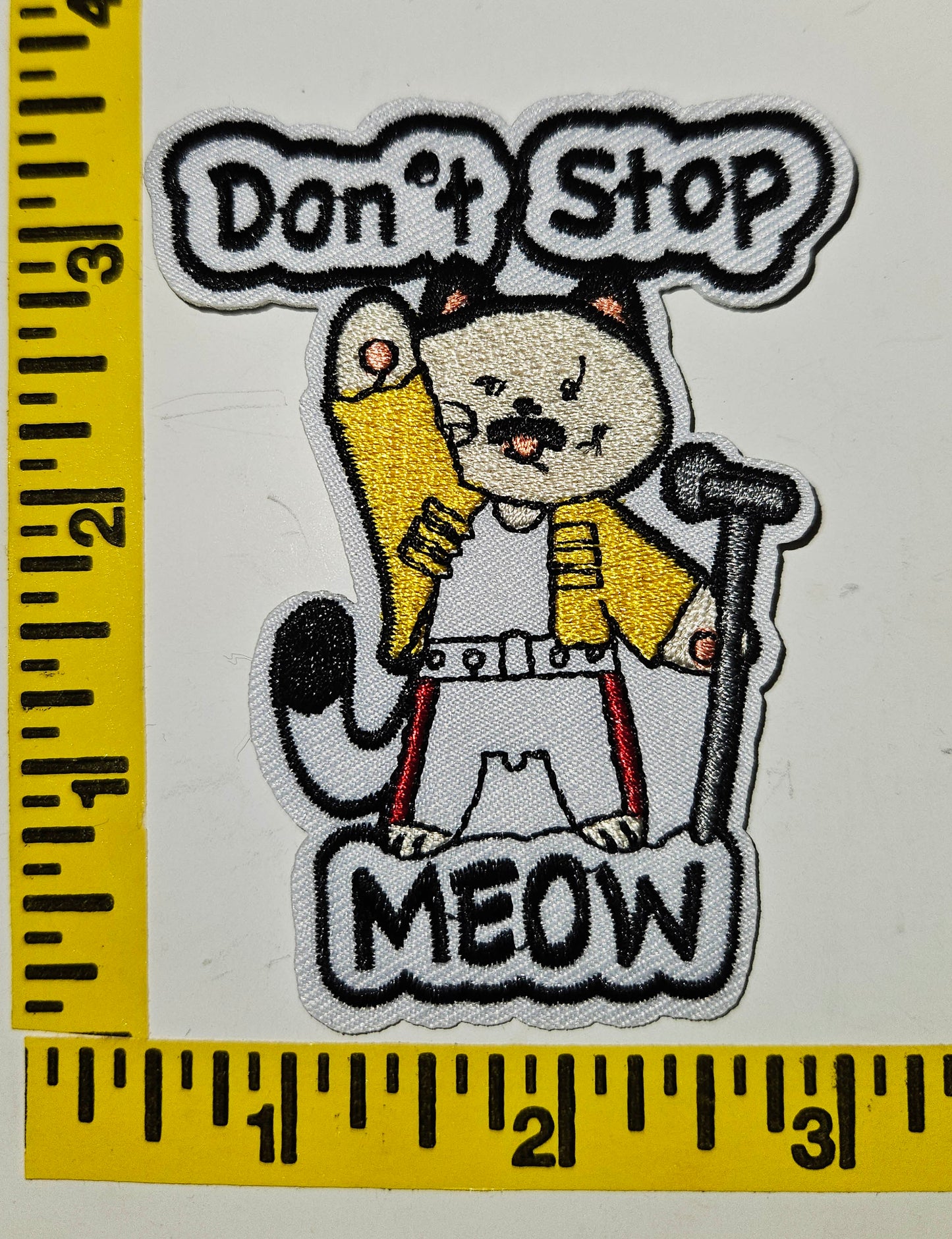 "Don't Stop Meow"- CUTE cat 3.25 in x 2 inch Iron-on Patch NEW