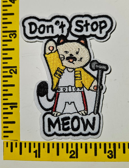"Don't Stop Meow"- CUTE cat 3.25 in x 2 inch Iron-on Patch NEW