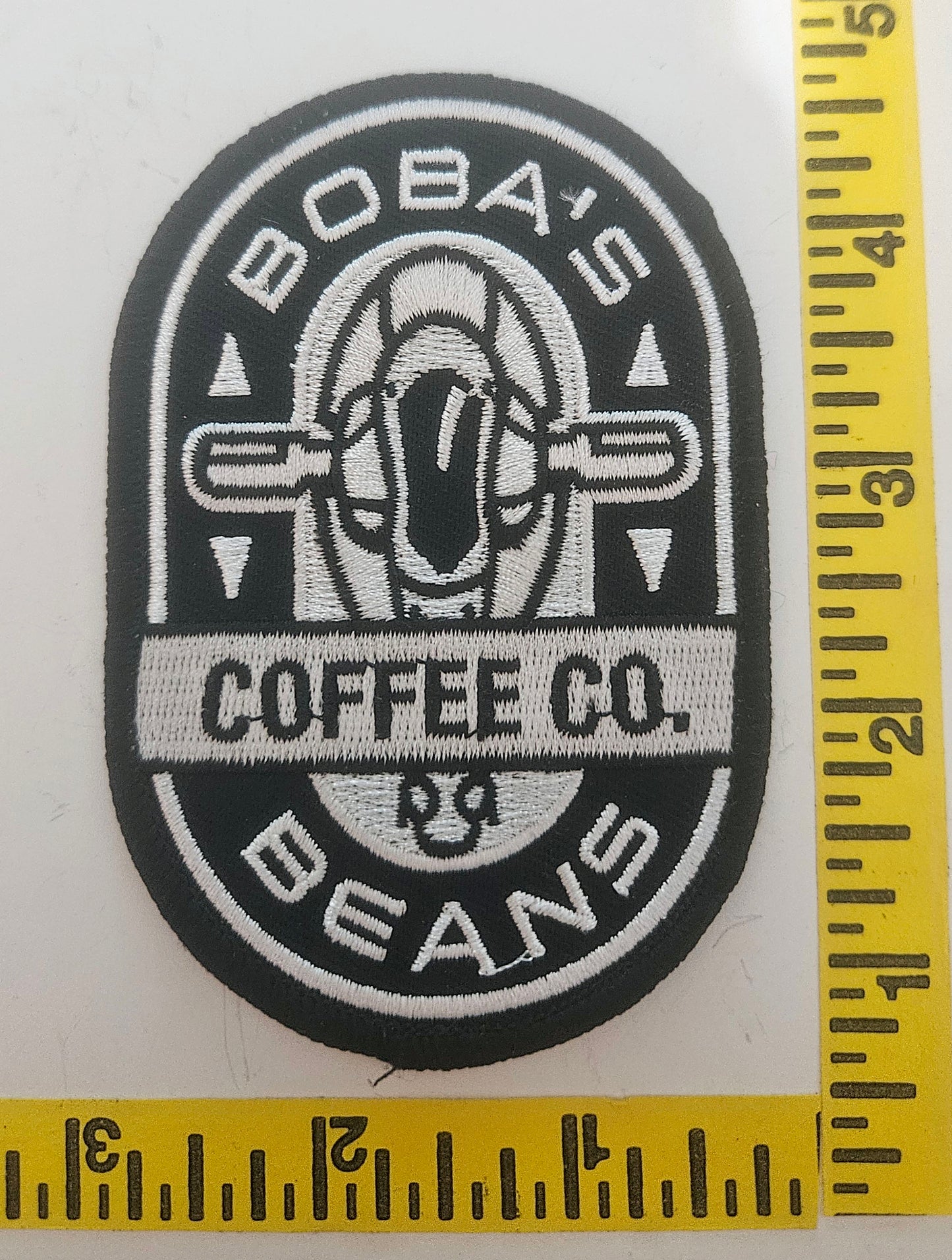Boba's Beans Coffee Co. 2.5 inch x 4inch Oval Iron-on Patch NEW