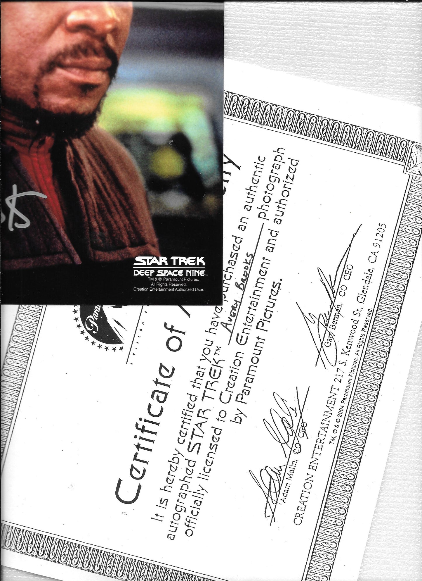 Avery Brooks 8in x 10in AUTOGRAPH Photo with COA CREATION ENTERTAINMENT