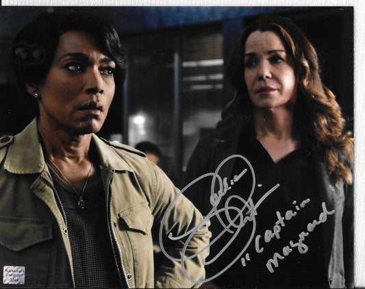 Claudia Christian 8inchx10inch AUTOGRAPH photo with Character name 9-1-1 Capt Maynard