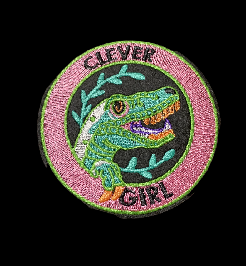 Clever Girl Dino 3.5 round Iron-on Patch NEW