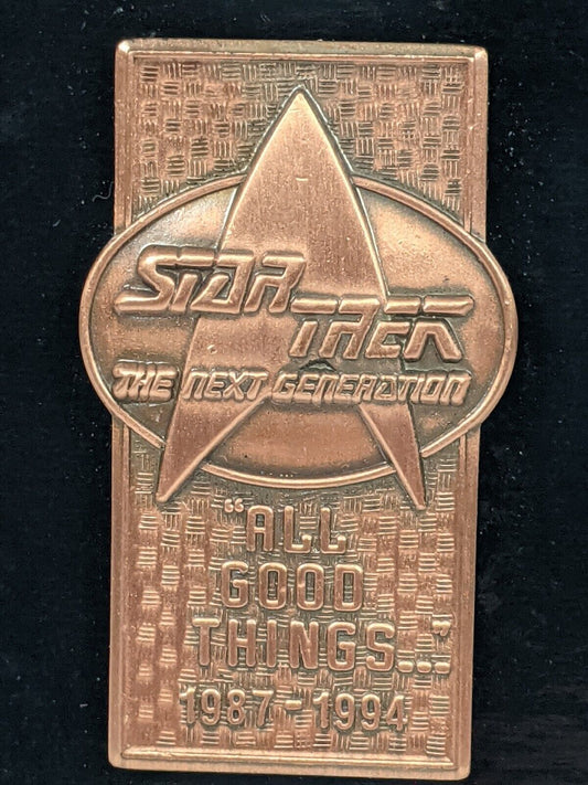 STAR TREK -TNG "ALL GOOD THINGS...1987-1994" Hollywood Pins / SKYBOX 1996 pin 1.25inx2.25in