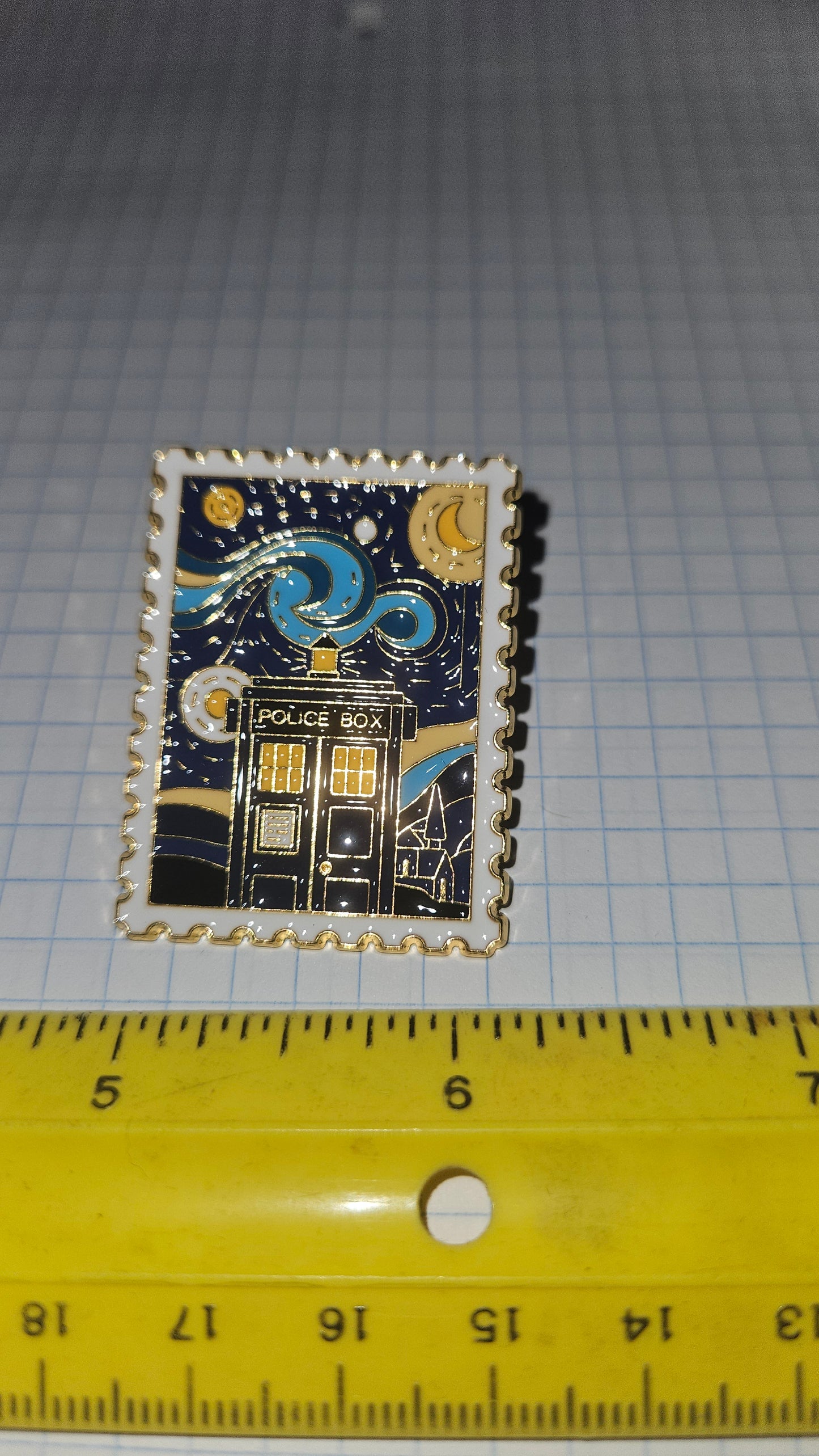 Tardis Style Dr Who Pin - Stary Night Style - Enamel Pin Roughly 1.25 inch x 1.5inch