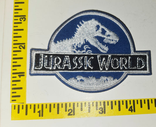 Jurassic World Logo Embroidered Patch, NEW WHITE/BLUE Dark - JB Collection