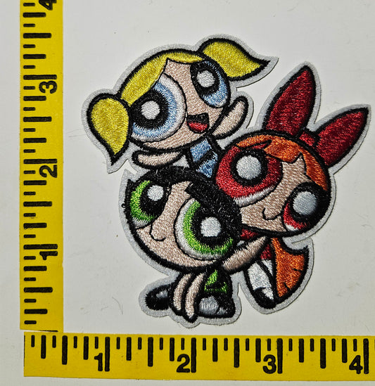 Power Puff Gilrs   3 in x 3 inch Cut out Iron-on Patch NEW
