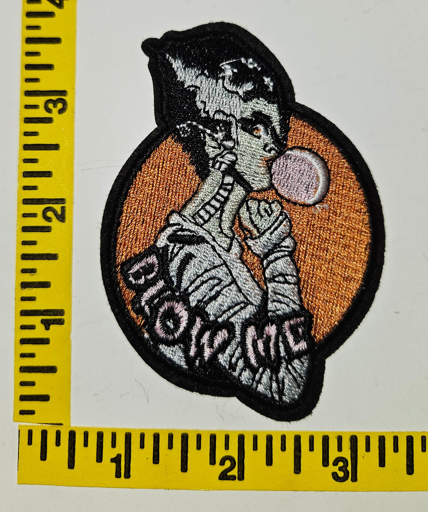 Bride of Frankenstain (Satire) Blow Me 2.5 in x 3.5 inch Cut out Iron-on Patch NEW