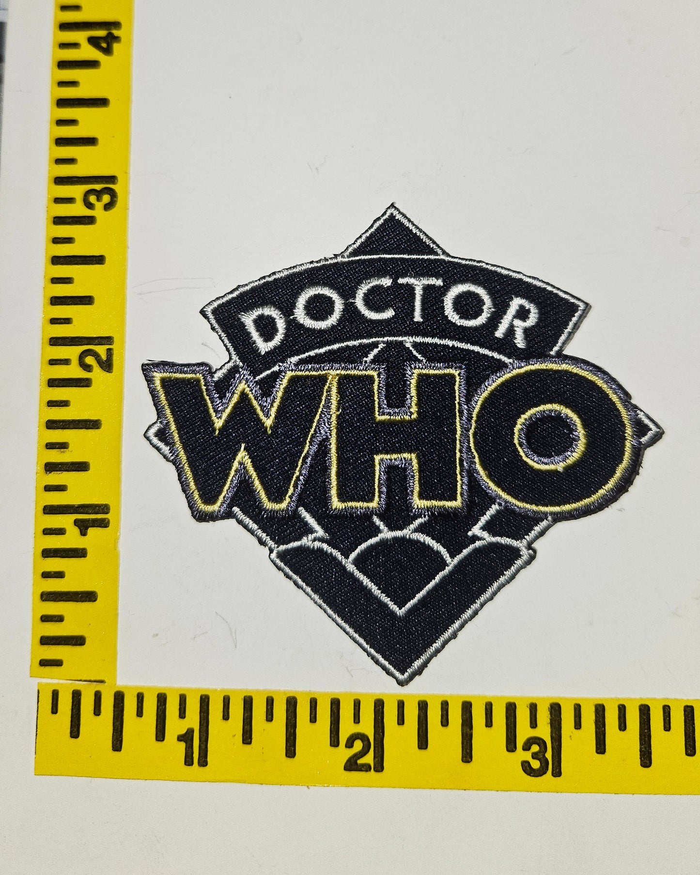 Doctor Who old Logo Iron on Patch Never used 1984 LOGO Embroidered Patch, NEW cut out BLACK LIMITED Edition