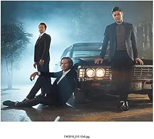 Jensen Ackles 8 inch X 10 inch photograph w/Jared Padalecki & Misha Collins w/Baby (Car)