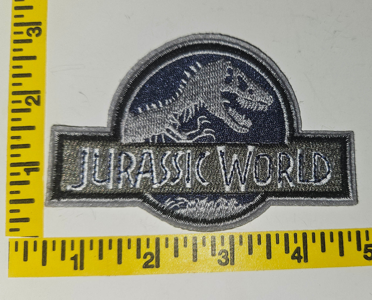 Jurassic World Logo Embroidered Patch, NEW GRAY/blue - JB Collection