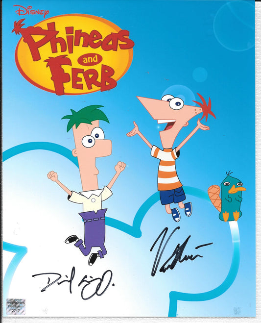 Vincent Martella (Phineas) and David Errigo (Ferb) 8in x 10in AUTOGRAPH in black-sharpie #1