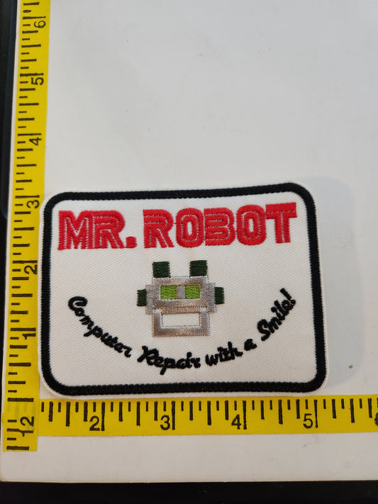 Mr. ROBOT - Computer Repair with a smile!  Embroidered Patch, NEW 4inch by 3inch roughly