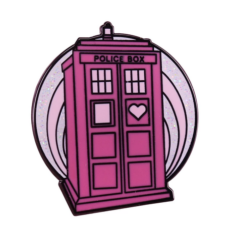 Tardis Style Dr Who Pink Pin - Enamel Pin Roughly 1 inch Round