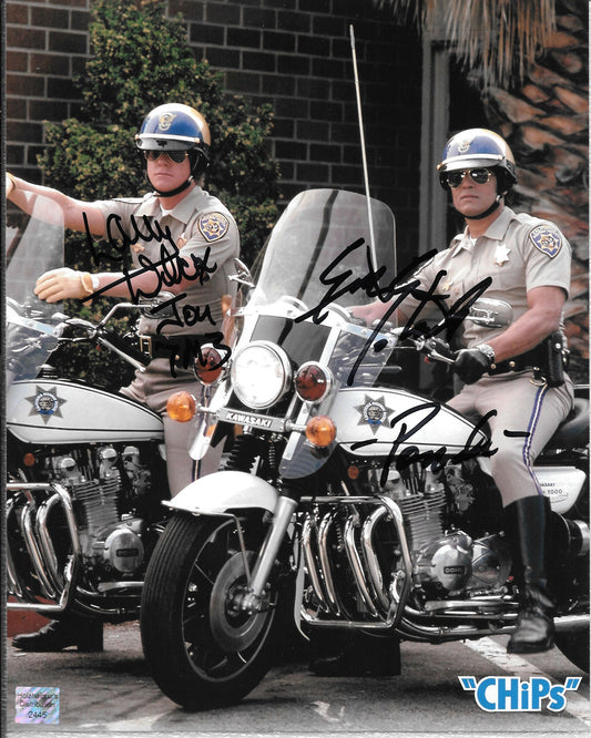 Erik Estrada Larry Wilcox 8in x 10in AUTOGRAPH photo CHIPs black-sharpie