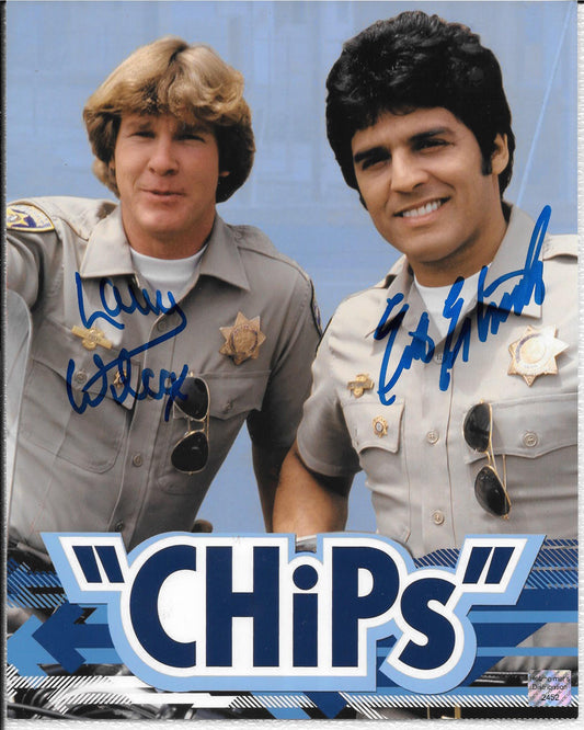 Erik Estrada Larry Wilcox 8in x 10in AUTOGRAPH photo CHIPs blue-sharpie