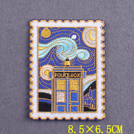 Doctor Who Police Box Embroidered Patch in a stary night, NEW 2.25inch by 3.25inch roughly