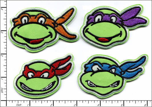 Teenage Mutant Ninja Turtle Faces (set of 4) Embroidered Patch, NEW